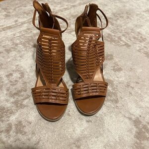 Merona Tan Leather Woven Heeled Sandals